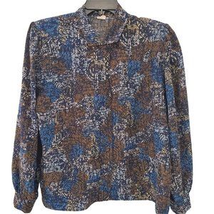 Vintage Elite multi-print pattern  relaxed Long Sleeve Blouse